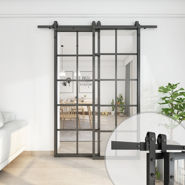 Jubest Bypass Double Glass Barn Door 72 X 84 In With 6.6Ft SideMounted